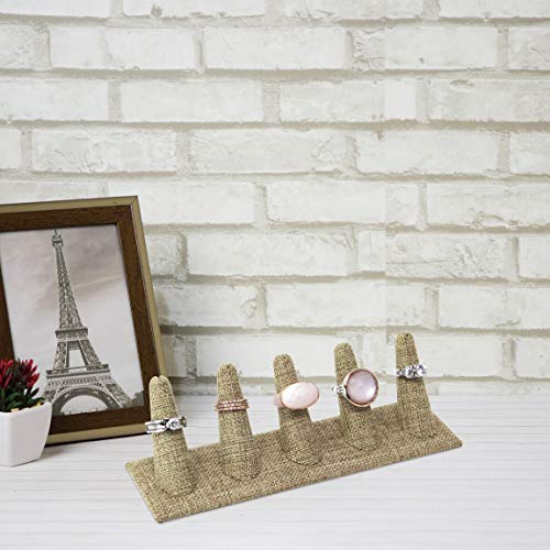 MOOCA 2 Pcs Set Ring Organizer for Showcase Display Drawer 5 Long Ring Storage Holder Jewelry Display Stands Showcase Jewelry Storage Counter, Burlap, 8 W x 2 1/8 D x 2 1/2 H in - color: 3) Burlap Linen