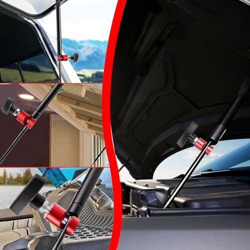 Pack-2 Car Hood Prop Rod, Durable Anti-Slip Vehicle Engine Hood Support Rod Retainer, Aluminum Alloy Engine Hood Pillar Fixing Tool, Universal Automotive Lifting Rod Anti-Pinch Device (Red)