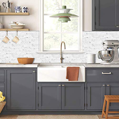 Yipscazo 10-Sheets Peel and Stick Backsplash for Kitchen Slate White Stick on Backsplash for Bathroom Self-Adhesive Wall Tiles for RV, Laundry Room(12"X12") - color: Slate White