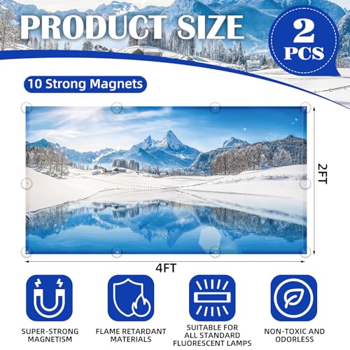 ANGSYLTH 2 Pcs Fluorescent Light Covers - 4 x 2 Feet Covers for Ceiling Lights, Magnetic Light Filters for Classroom, Office, Hospitals, Home (Winter - Snow) - color: Winter - Snow