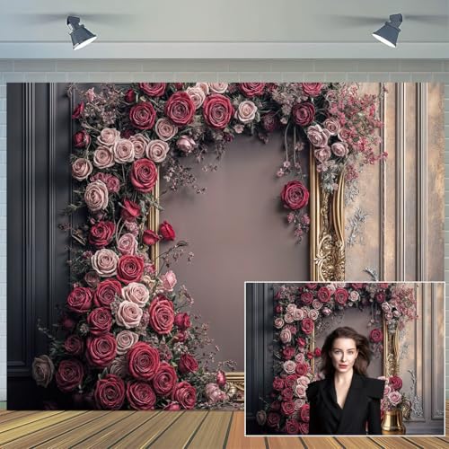 10X8ft Wedding Rustic Barn Door Photography Backdrop Vintage Wood Board Pink Purple Rose Flowers Bridal Anniversary Party Photo Shoot Decor Props - color: Multi7, size: 10X8ft