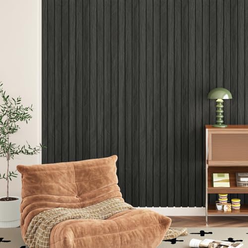 Grey/Black 3D Wood Panels for Wall Decor 197"x11.8" Peel and Stick Faux Wood Wall Panel Self Adhesive Soundproof Wooden Slats Paneling Wallpaper for Living Room Bedroom Office Work Shop - size: 11.8" x 197"