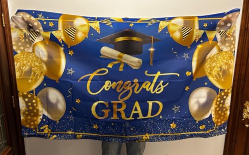 Avezano Graduation Banner Congrats Grad Class of 2026 Backdrop Blue Gold Congratulation Graduates Backdrop for 2026 Grad Party Decorations High School College Prom Graduation Background 6x3.6 ft - color: Blue Gold, size: 6x3.6 ft
