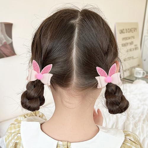 2Pcs Easter Hair Clips Glitter Bunny Ears Bows Hair Barrettes Pink White Rabbit Ears Hair Accessories for Easter Party Supplies