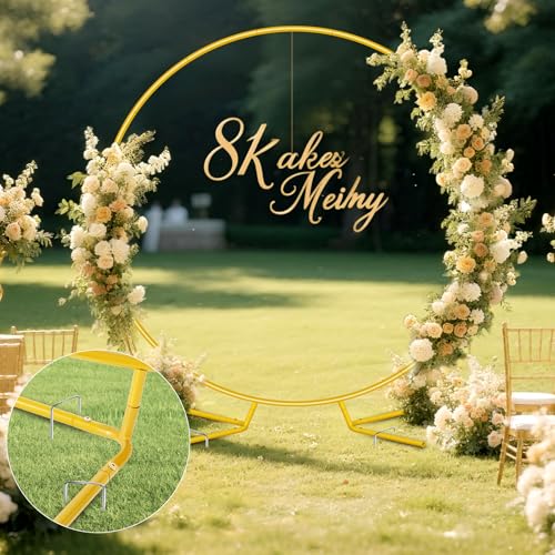 WellSign 6.6FT Balloon Arch Stand Kit, Metal Round Backdrop Stand for Parties, Gold Circle Wedding Arches Frame with Base for Engagement Valentine Party Baby Shower Gender Reveal Decoration - size: 6.6FT