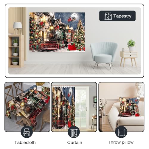 Mocsicka Christmas Train Backdrop Winter Town Snow Railway Xmas Tree Photography Background Winter Xmas Eve New Year Family Party Decor Photo Booth Studio Props (8x6ft (96x72 inch)) - size: 8x6ft (96x72 inch)