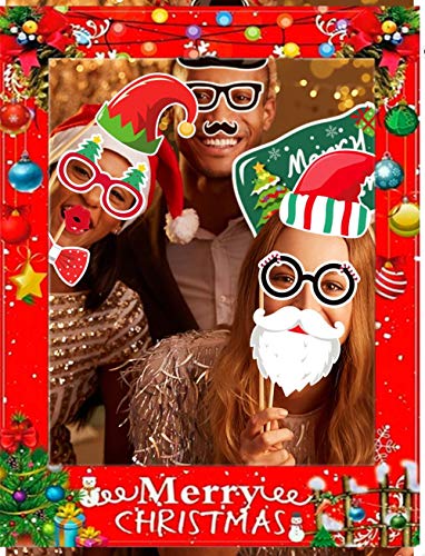 LaVenty Set of 35 Christmas Photo Booth Props Christmas Photo Props Christma Photo Frame Christma Party Supplies