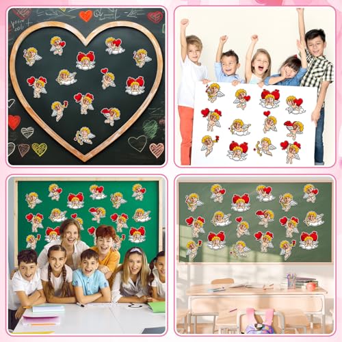 60pcs Valentine's Day Cupid Theme DIY Cutouts The Love God Hearts Bulletin Board Decoration Set DIY Love Gods Paper Cut-Outs Decor for Valentines Classroom Photo Craft Party School Wall Door Supplies - style: The Love God Hearts