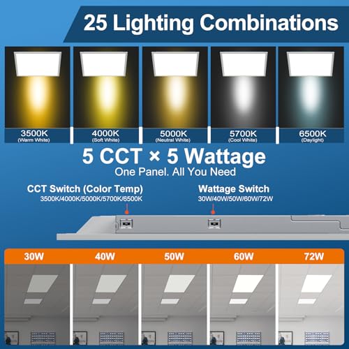 2x4 LED Flat Panel Light, Drop Ceiling Office Fixture, 4-Pack, Selectable Features (30W–72W, 3500K–6500K), 0-10V Dimmable, Back-Lit, DLC & ETL Listed - size: 2x4FT-4pack
