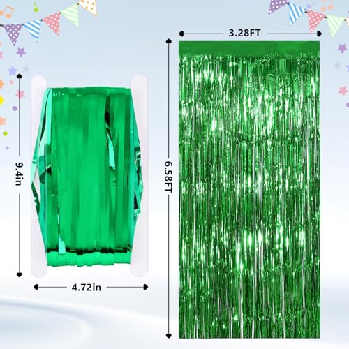 2 Pack Green Streamers Backdrop Jungle Party Decorations Green Foil Fringe Backdrop Curtains Photo Booth Backdrop for Birthday Dinosaur Animal St Patrick's Day Football Xmas Graduation Party Decors - color: Green