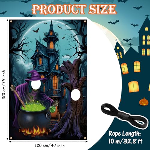 Lunmon 6 x 4 ft Halloween Photography Backdrop Horror Night Background Large Photo Door Banner Scary Witch Backdrops for Halloween Party Photo Props with Head Cutout Party Decoration Supplies - color: Halloween Party