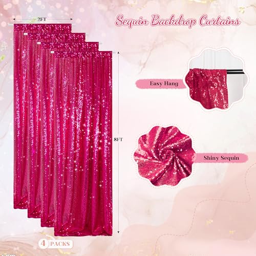 PartyDelight Hot Pink 2FT X 8FT Sparkly Sequin Backdrop Curtains 4 Panels, for Wedding, Party, Room Decorations. - color: Hot Pink, size: 24"W x 96"L (Pack of 4)