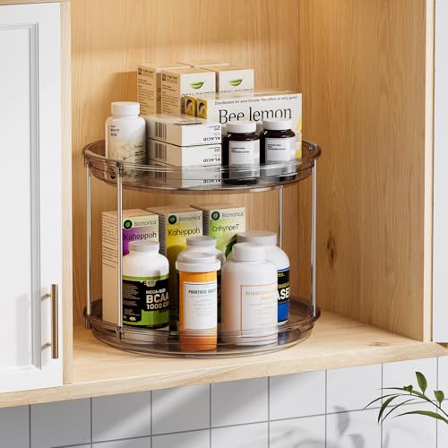 LAMU 2 Tier Lazy Susan Turntable Organizer 9.25'' Rotating Spice Rack Organization for Cabinet, Kitchen, Pantry, Countertop, Bathroom, Vanity, Medicine Cabinet Organizer, Grey - color: Gray, size: 9.25in 1 Pack