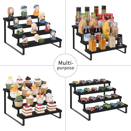 YINMIT Wooden Display Riser Stand, Tiered Perfume and Cologne Organizer Stand, 4 Tier Spice Rack Organizer, Rustic Display Shelf for Candles (4 Tier,Black) - color: 4 Tier,Black