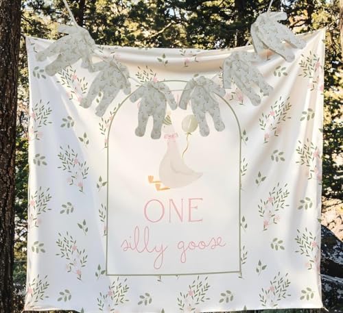 Goose Theme Banner - Little Goose Baby Shower Decoration, Six Large Pajamas with Ribbon Bow,Neutral Color,Anniversary Birthday Party Photo Shoot Background Props