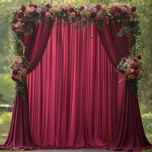 ESGOTBME 20x10ft Wrinkle Free Burgundy Backdrop Curtain for Parties Soft Fabric Drapes Wedding Curtain Backdrop for Birthday Party Decorations Background for Photography 5x10ft, 4 Panels - color: Burgundy, size: W5' X H10'(4 Panels)