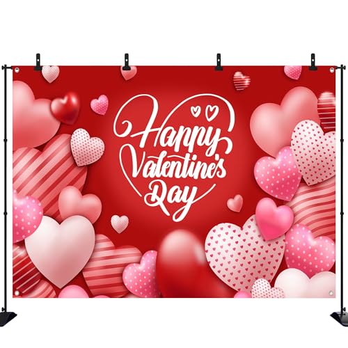 Valentine's Day Photography Backdrop 72 x 44 Inch - Pink Red Heart Filled Happy Valentine's Day Banner for Romantic Shoots - color: Red