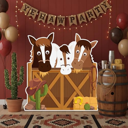 Capoda 4 ft Western Party Decorations Horse Stable Cardboard Cutout Stand Up Western Photo Props Standup Backdrop Background for Baby Shower Birthday Party Decor Supplies