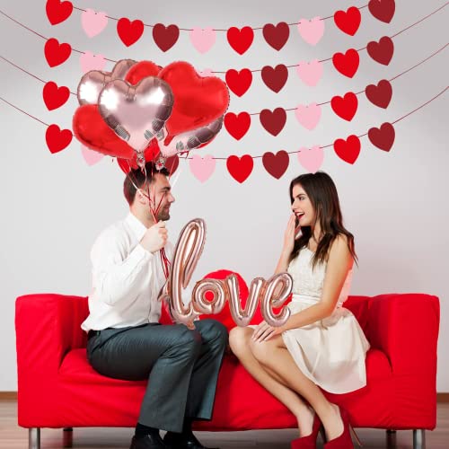 Heart Garland Banner Valentine's Day Heart Garland Valentine's Day Balloons Decoration With 40" Love Banner Balloons 18" Star Heart Balloons for Valentines Day Party Decorations, Wedding, Photo Props