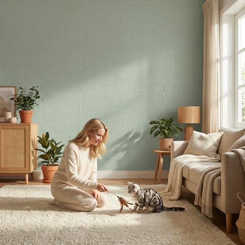 WADILE Grasscloth Peel and Stick Wallpaper 15.7in x 78.7in, Textured Contact Paper for Cabinets, Faux Linen Wall Paper Pull and Stick, Fabric Vinyl Wallpaper Self Adhesive Light Green - color: Light Green, size: 15.7" x 78.7"