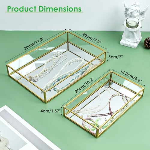 HighFree Rectangle Gold Mirror Tray, Decorative Glass Mirrored Vanity Tray for Perfume, Cosmetics, Makeup, Trinket, Jewelry (11.8x7.9x2) - size: 11.8" x 7.9" x 2"