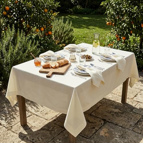 Solino Home Linen Ivory Tablecloth 60 x 60 Inch - 100% Pure Linen Square Tablecloth - Machine Washable Table Cloth for Spring, Summer, Mothers Day - Fete - color: 02: Ivory, size: 60" x 60" (Square)
