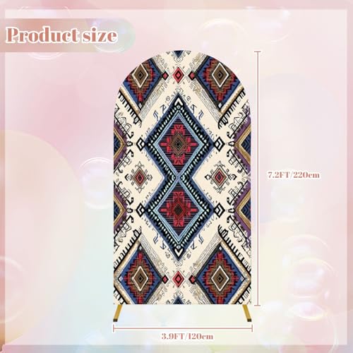 Wedding Arch Backdrop Cover 7.2FT Geometric Ethnic African American Mexican Western Aztec Motif Spandex Fitted Arch Cover Round Top Stands Cover for Birthday Party Ceremony Banquet Decoration - color: Color1, size: 7.2x3.6 FT