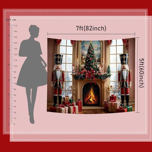 Mocsicka Merry Christmas Backdrop Nutcracker Soldier Christmas Fireplace Party Decorations Banner Xmas Tree Backrgound for Photography Photo Booth Props (Red, 6x4ft(72"x48")) - size: 6x4ft(72"x48")