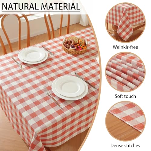 Checkered Tablecloth Rectangle Gingham Table Cloth Washable Cotton Linen Fall Thanksgiving Buffalo Plaid Table Cover for Picnic Kitchen Dining Room, Orange and White, 55 * 70 inch - color: Orange, size: 55" x 70" (Rectangular)