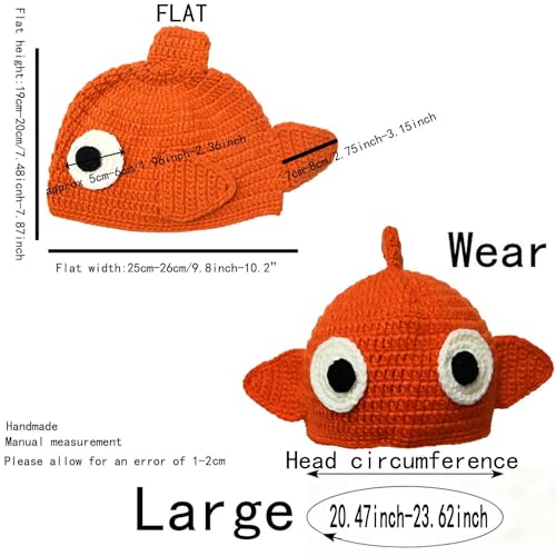 Handmade Knitted Cute Little Goldfish Beanie Crochet Hat Photography Prop Cap - size: Large