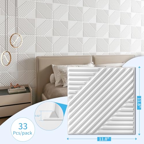 Art3d 33-Pack 3D Wall Panels for Interior Wall Decor, Textured Accent Walls Paneling for Living Room, Bedroom, TV Background, 12"x12" White - color: White