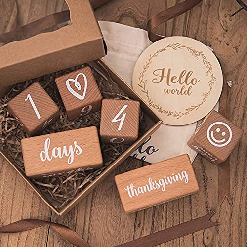 Monthly Baby Milestone Blocks Set of 6 Baby Age Blocks for Monthly Milestone Baby Age Milestone Signs Wooden Baby Photo Props Set Perfect for Baby Shower and Keepsake (Gift Set 6 PCS) - color: wood color 6pcs