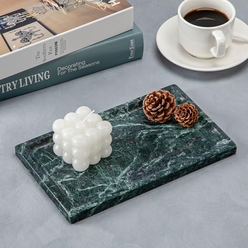 Natural Marble Tray for Home Decor Bathroom Kitchen Vanity Dresser Genuine Marble Storage Tray for Cosmetics/Jewelry Non-Resin/Non-Ceramic 9.8"*6" - color: Green