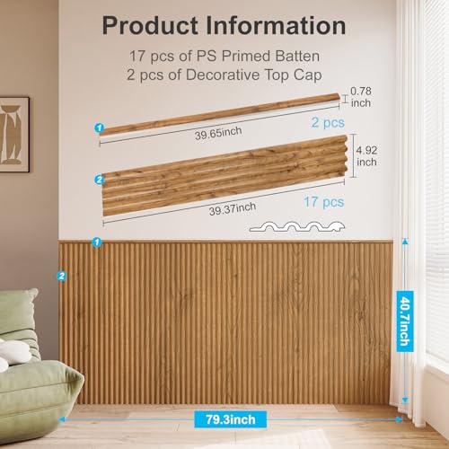 Art3d Wainscoting Panels, Beaded Polystyrene Wall Board for Interior Wall Décor, 79.3“ Wide X 40.7 high, Covers 22.38 sq.ft, Teak - color: Teak, size: 79.3"x40.7"