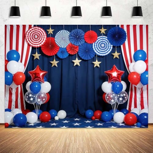 10x8 ft 4th of July Backdrop Red Blue Curtain Balloon American Independence Day Holiday Decorations Background 250th Anniversary Theme Activity Party Banner Photo Booth Studio Props - color: Multi1, size: 10x8ft
