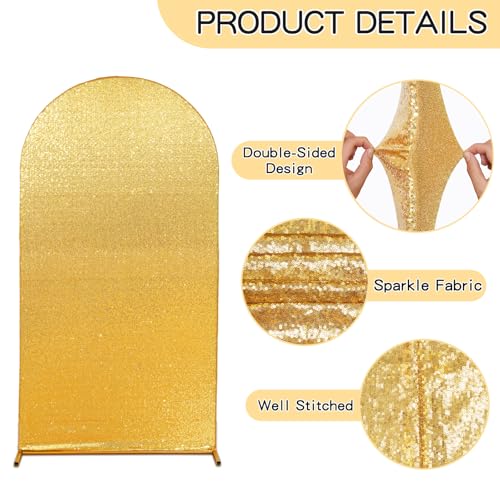 PartyDelight Sparkly Gold Arch Backdrop Cover Sequin 7.2FT Wedding Back Drop Fitted Arch Stand for Birthday Party Decoration - color: Gold, size: 7.2FT