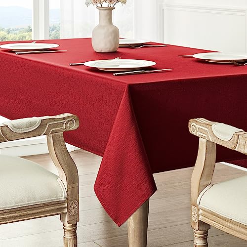 Veblandy 2 Pack Rectangle Tablecloth, 52x70 inch, Water Resistant Wrinkle Free Linen Textured Table Cloth Washable, Decorative Fabric Table Cover for Dining, Party and Camping, Red - color: Red, size: 52" x 70" (Rectangular)
