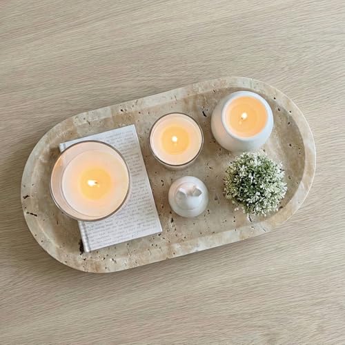 Natural Marble Tray, Stone Vanity Tray for Bathroom & Kitchen Countertop - Organizer for Perfume, Jewelry, Cosmetics 12x6 Inch,Beige Travertine - color: Beige Travertine, size: 12" x 6" x 0.7"
