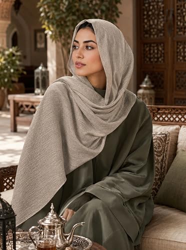 Lightweight Cotton Linen Feel Scarf Shawl Wrap Hijab for Women, Travel Fall Winter Gift - color: Mcspz2530-3#khaki