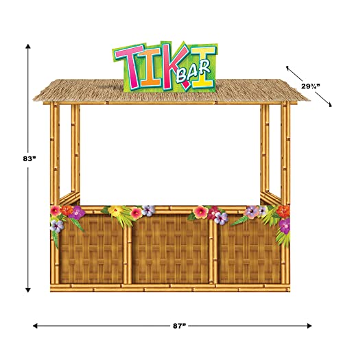 Beistle 3-D Tiki Bar Prop – Large Corrugated Cardboard Luau Display, 6' 11" x 7' 3" Life Size Hawaiian Themed Beach Party Decoration with Floral Details and Sign, Assembly Required