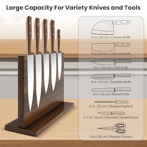 THMINS Magnetic Knife Holder, Double-Sided Magnetic Knife Block Universal Multi-function Display Rack for Kitchen Counter - size: 11.6x8.5 inch Wood