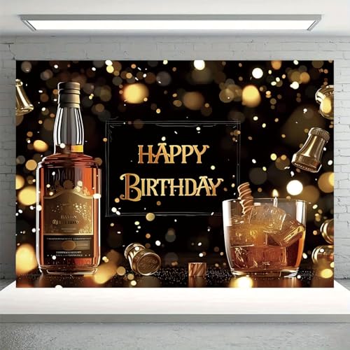 Whiskey Happy Birthday Backdrop Black Gold Glitter Bokeh Background Aged to Perfection Whiskey Birthday Party Decorations Men Supplies Vinyl Photo Booth Prop Cheer Table Decor Banner-8 * 6ft