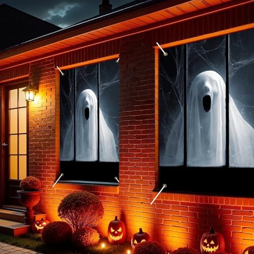 Nuxovilar Halloween Window Cover, Ghostly Veiled Spirit Peeking - Through Window Halloween Decorations for Indoor, Party, Haunted House, 31.5x47.3 Inches - color: YVC03609