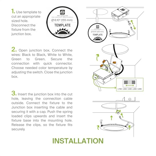 ASD 1 Pack LED Recessed Lighting 6 Inch 15W, 5 CCT 2700K-5000K CRI90+, IC Rated Ultra Thin Dimmable Ceiling Lights with J Box, Canless Wafer Downlight, Round Slim Panel Light, UL Energy Star, Black - color: Black, size: 6 Inch 15 Watt 1 Pack
