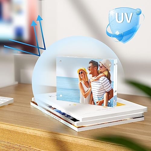 AITEE 6x8 Acrylic Picture Frames 3 Pack, 20% Thicker Block, Clear Picture Frames Freestanding Double Sided Magnetic Acrylic Lucite Frameless Transparent Square Frame Gift for Desktop Display - size: 6x8