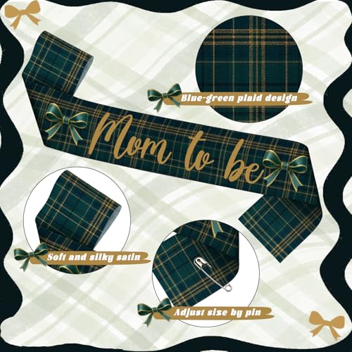 Blue Green Tartan Plaid Mom to Be Sash Baby Shower Dad to Be for Bear Themed Baby Shower Party Gender Reveals Party Favors Decorations for Boys and Girls Pregnancy Props Keepsake Gifts - style: Blue and Green Plaid