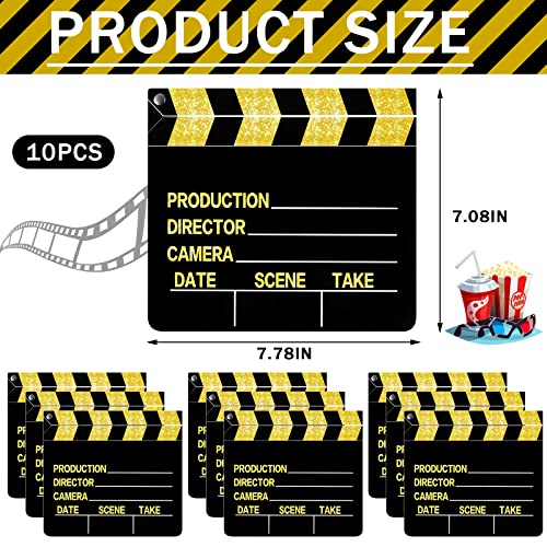 BBTO 10 Pieces Movie Film Clap Board, 7 x 8 Inch Cardboard Movie Clapboard Directors Clapper Writable Cut Action Scene Board for Movies Films Photo Props(Single-Sided Printing,Gold) - color: Gold, style: Single-sided Printing