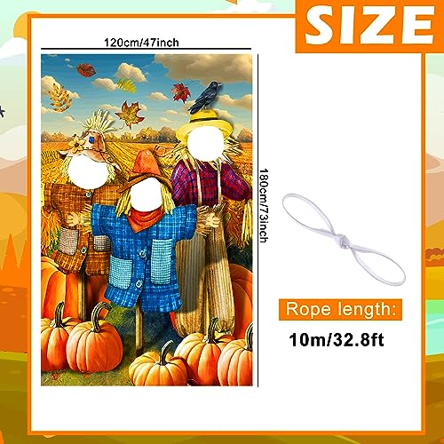 Buryeah Thanksgiving Photography Backdrop Scarecrow Pumpkin Photo Halloween Background Fall Backdrops for Photography Autumn Party Photo Props with Head Cutout Banner with 10 Meter Rope 73 x 47''