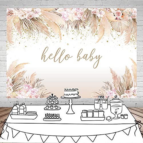 Mocsicka Boho Hello Baby Theme Backdrop Boho Chic Pink Flowers Baby Shower Background Girls Welcome Oh Sweet Baby Party Cake Table Decorations Photo Booth (8x6ft) - size: 8x6ft