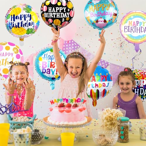 HILAVO 36PCS Happy Birthday Foil Balloons, 18" Round Helium Party Balloon Floating Inflatable Happy Birthday Balloons for Kids Birth Parties Baby Shower Decoration Supplies - color: Happybirthday
